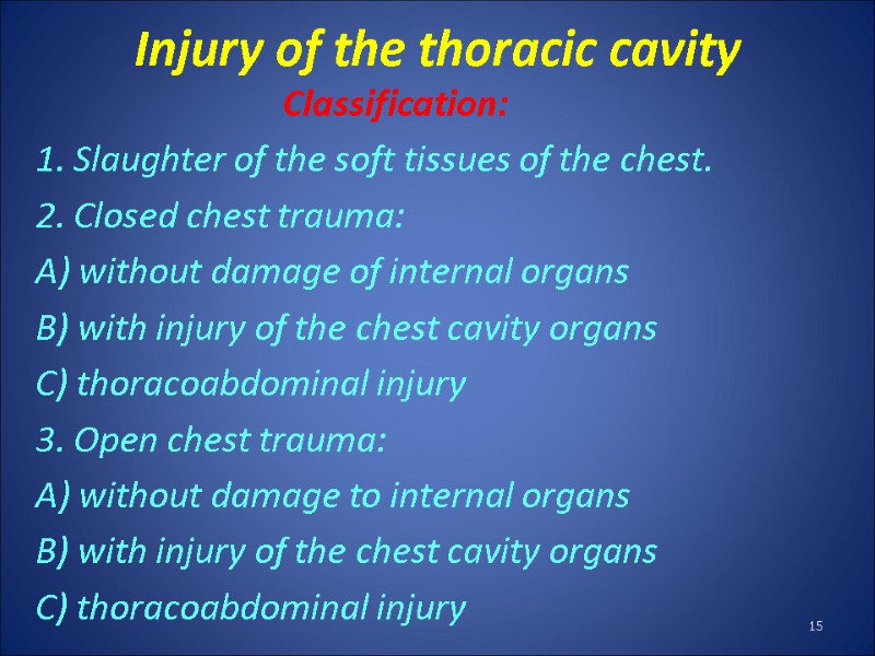 Injury of the thoracic cavity         